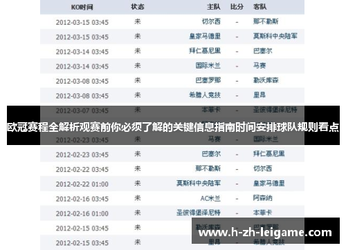 欧冠赛程全解析观赛前你必须了解的关键信息指南时间安排球队规则看点